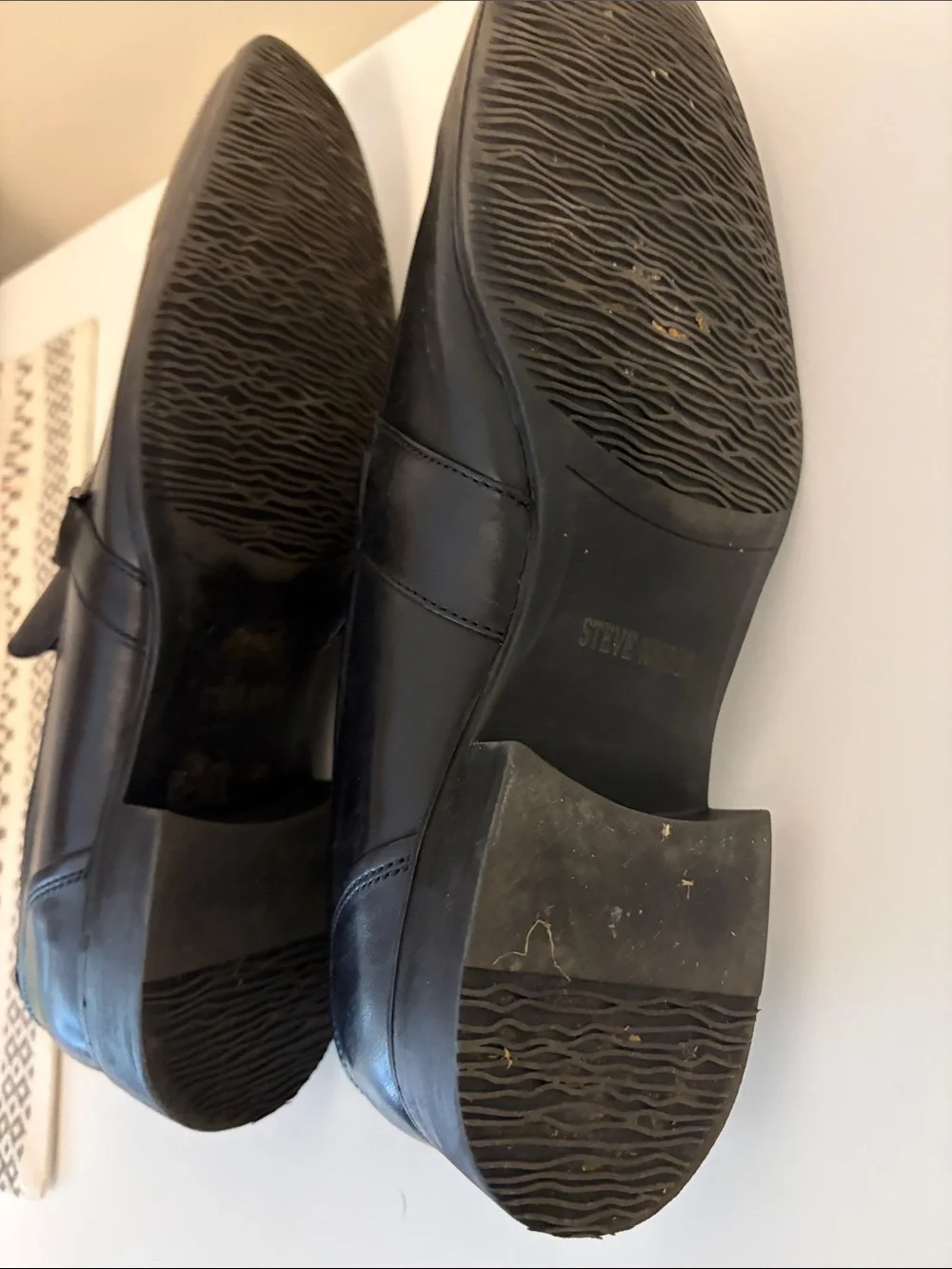 Steve Madden Black Leather Slip-On Loafers with Silver Buckle